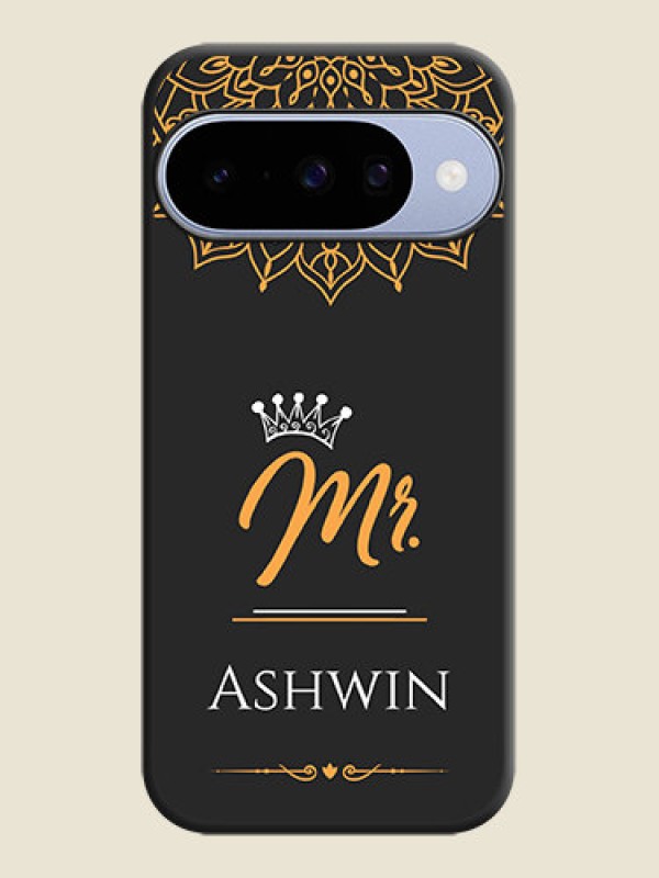 Custom Mr Name with Floral Design On Space Black Custom Soft Matte Mobile Back Cover - Google Pixel 10 5G