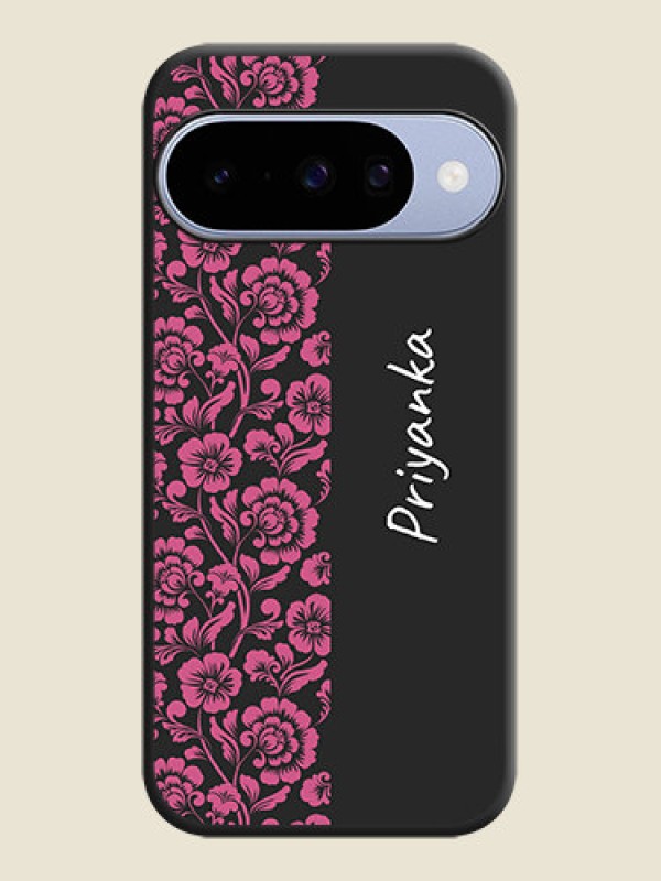 Custom Pink Floral Pattern Design With Custom Text On Space Black Custom Soft Matte Mobile Back Cover - Google Pixel 10 5G