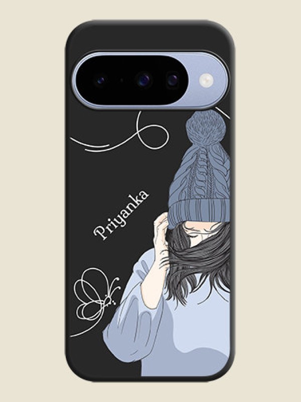 Custom Girl With Blue Winter Outfiit Custom Text Design On Space Black Custom Soft Matte Mobile Back Cover - Google Pixel 10 5G
