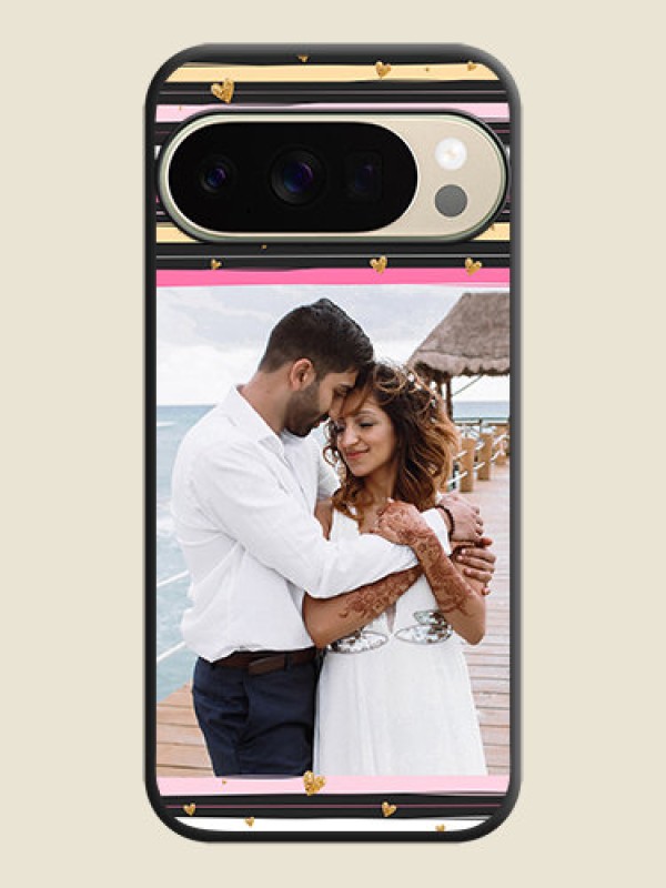 Custom Multicolor Lines and Golden Love Symbols Design on Photo On Space Black Custom Soft Matte Mobile Back Cover - Google Pixel 10 Pro 5G