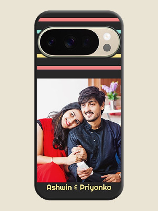 Custom Color Stripes with Photo and Text on Photo On Space Black Custom Soft Matte Mobile Back Cover - Google Pixel 10 Pro 5G