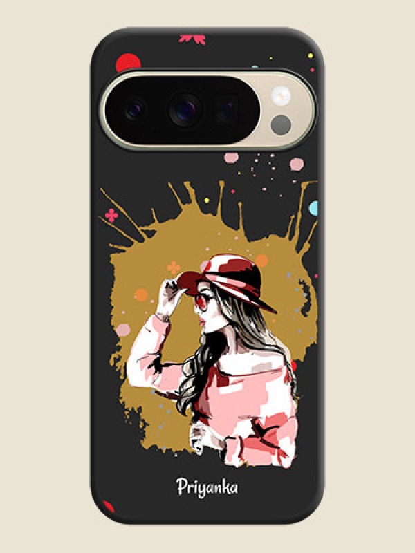 Custom Mordern Lady With Color Splash Background With Custom Text On Space Black Custom Soft Matte Mobile Back Cover - Google Pixel 10 Pro 5G