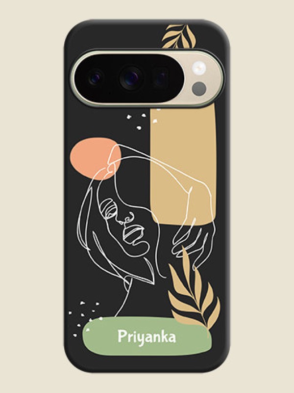Custom Custom Text With Line Art Of Women & Leaves Design On Space Black Custom Soft Matte Mobile Back Cover - Google Pixel 10 Pro 5G