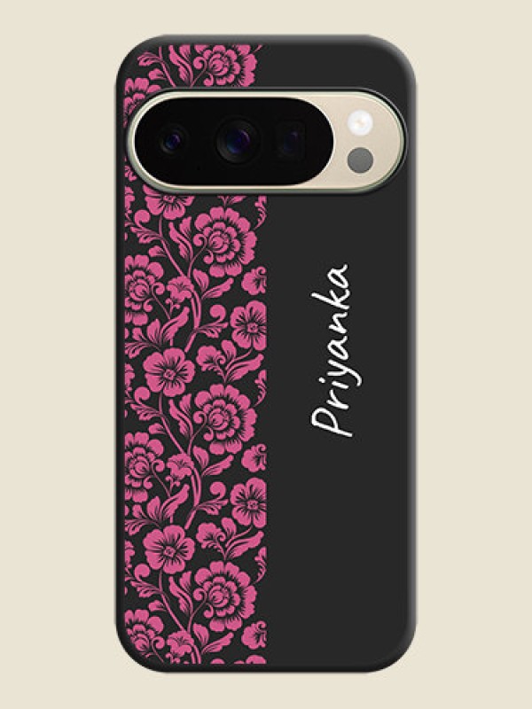 Custom Pink Floral Pattern Design With Custom Text On Space Black Custom Soft Matte Mobile Back Cover - Google Pixel 10 Pro 5G