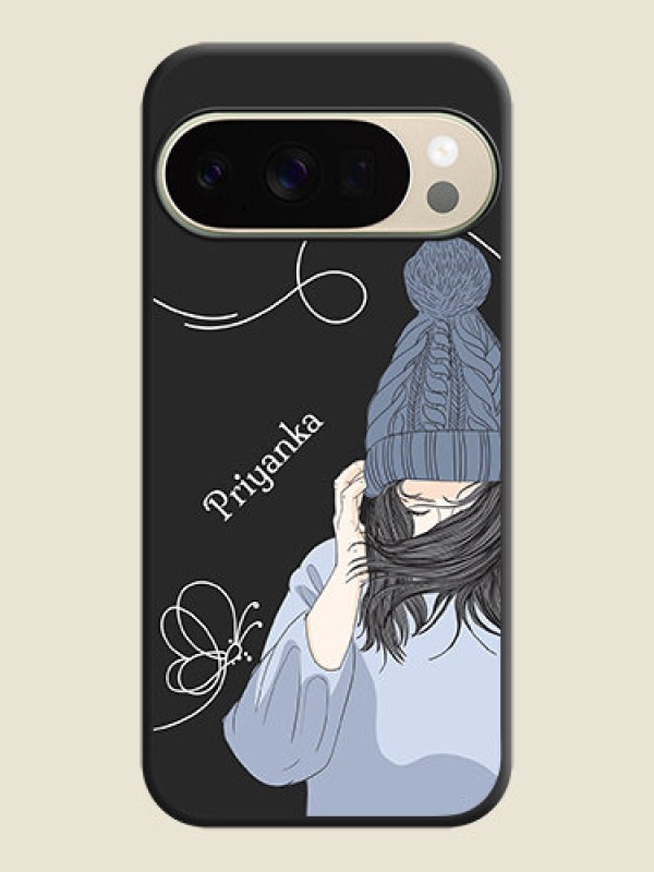 Custom Girl With Blue Winter Outfiit Custom Text Design On Space Black Custom Soft Matte Mobile Back Cover - Google Pixel 10 Pro 5G