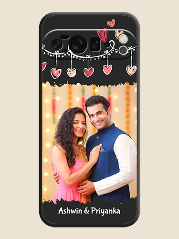 Custom Pink Love Hangings with Name On Space Black Custom Soft Matte Mobile Back Cover - Google Pixel 10 Pro XL 5G