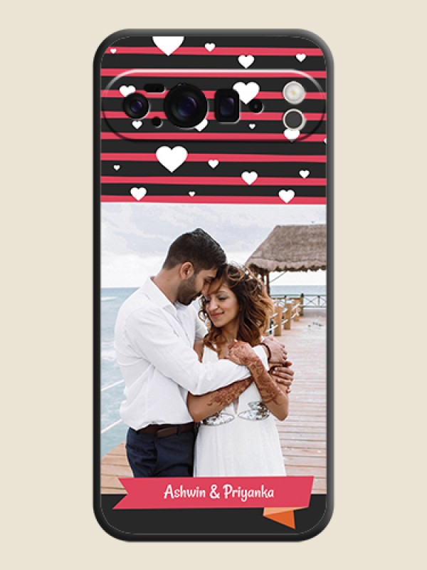 Custom White Color Love Symbols with Pink Lines Pattern On Space Black Custom Soft Matte Mobile Back Cover - Google Pixel 10 Pro XL 5G
