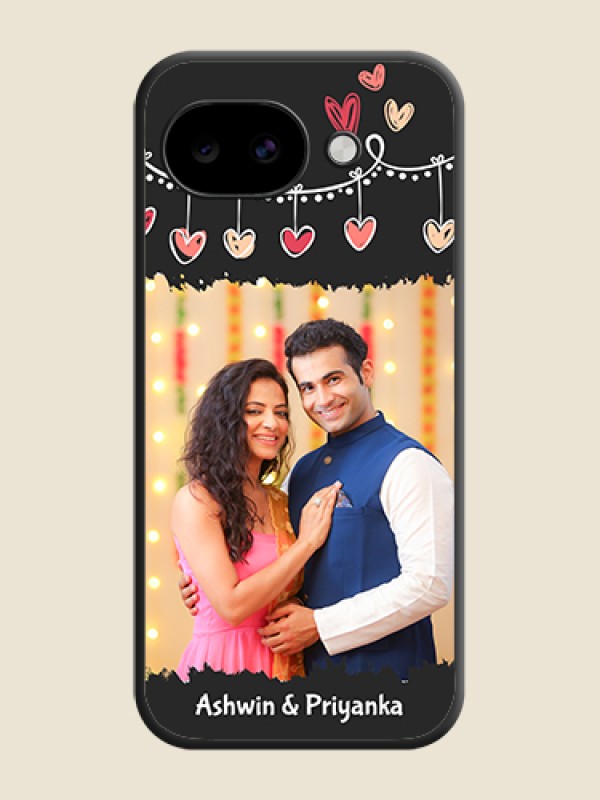 Custom Pink Love Hangings with Name On Space Black Custom Soft Matte Mobile Back Cover - Google Pixel 10A 5G