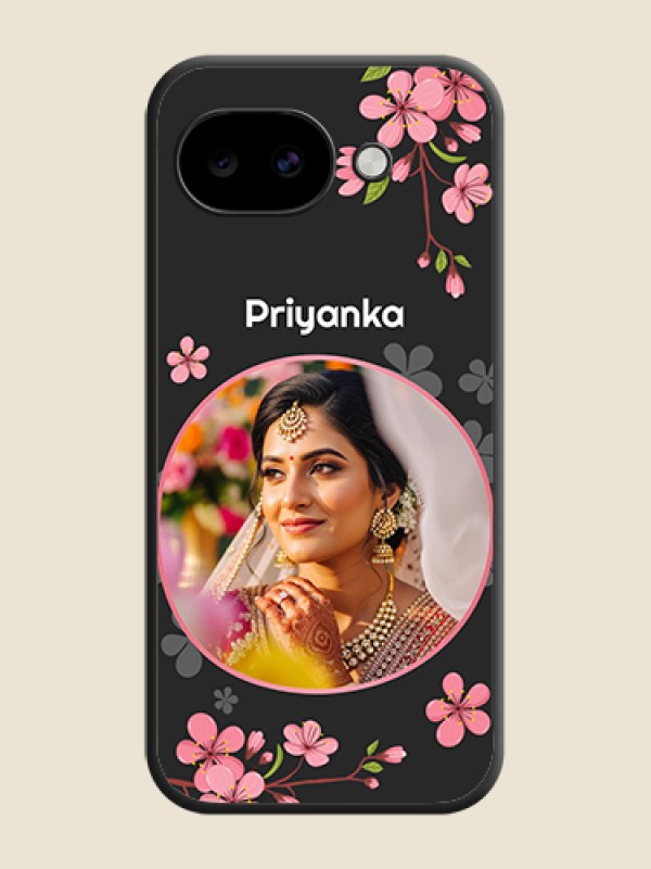 Custom Round Image with Pink Color Floral Design on Photo On Space Black Custom Soft Matte Mobile Back Cover - Google Pixel 10A 5G