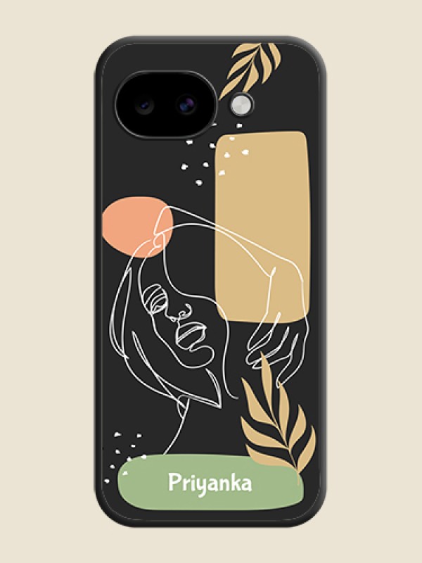 Custom Custom Text With Line Art Of Women & Leaves Design On Space Black Custom Soft Matte Mobile Back Cover - Google Pixel 10A 5G
