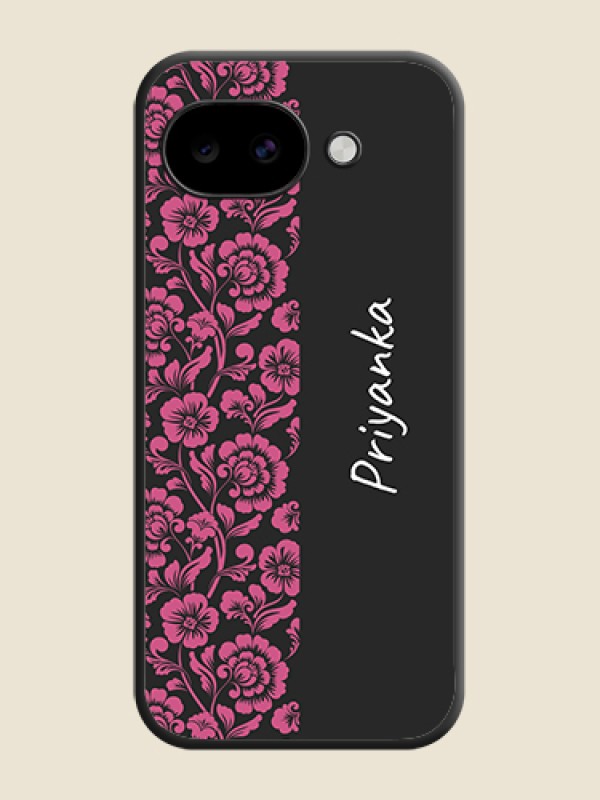 Custom Pink Floral Pattern Design With Custom Text On Space Black Custom Soft Matte Mobile Back Cover - Google Pixel 10A 5G