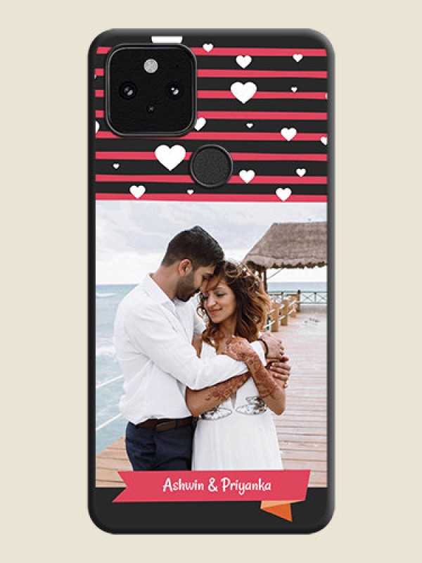 Custom White Color Love Symbols with Pink Lines Pattern On Space Black Custom Soft Matte Mobile Back Cover - Pixel 5 5G