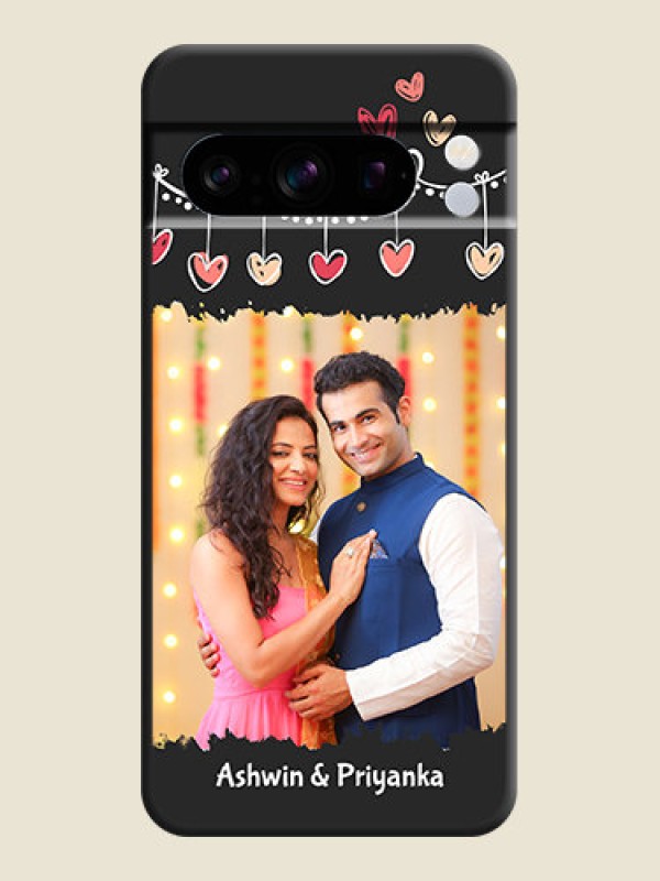 Custom Pink Love Hangings with Name On Space Black Custom Soft Matte Mobile Back Cover - Pixel 8 Pro 5G