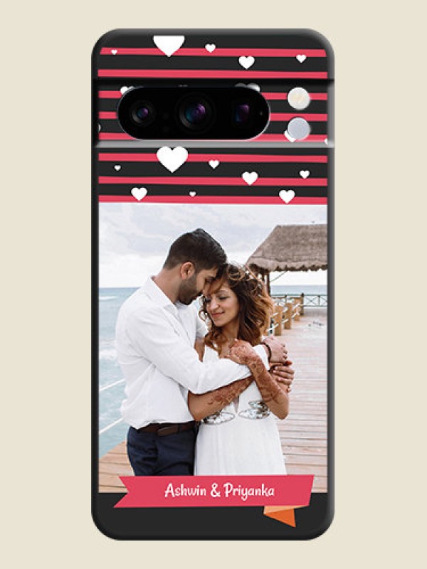 Custom White Color Love Symbols with Pink Lines Pattern On Space Black Custom Soft Matte Mobile Back Cover - Pixel 8 Pro 5G