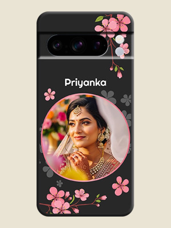 Custom Round Image with Pink Color Floral Design on Photo On Space Black Custom Soft Matte Mobile Back Cover - Pixel 8 Pro 5G