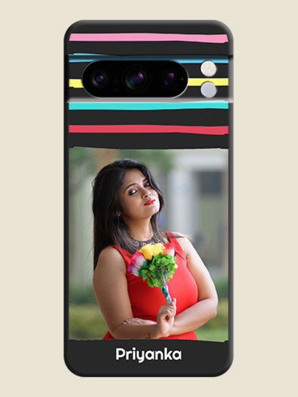 Custom Multicolor Lines with Image On Space Black Custom Soft Matte Mobile Back Cover - Pixel 8 Pro 5G