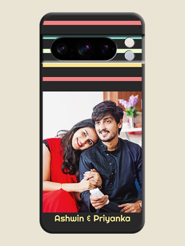 Custom Color Stripes with Photo and Text on Photo  On Space Black Custom Soft Matte Mobile Back Cover - Pixel 8 Pro 5G
