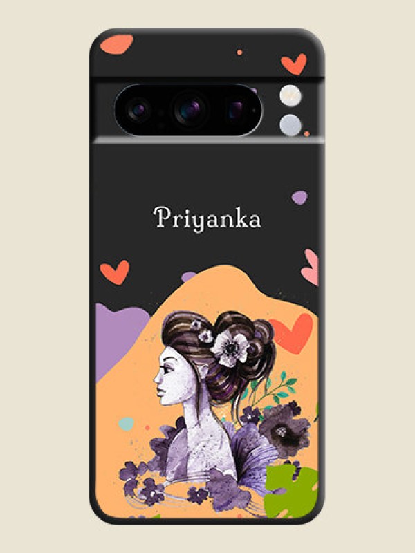 Custom Namecase For Her With Fancy Lady Image On Space Black Custom Soft Matte Mobile Back Cover - Pixel 8 Pro 5G