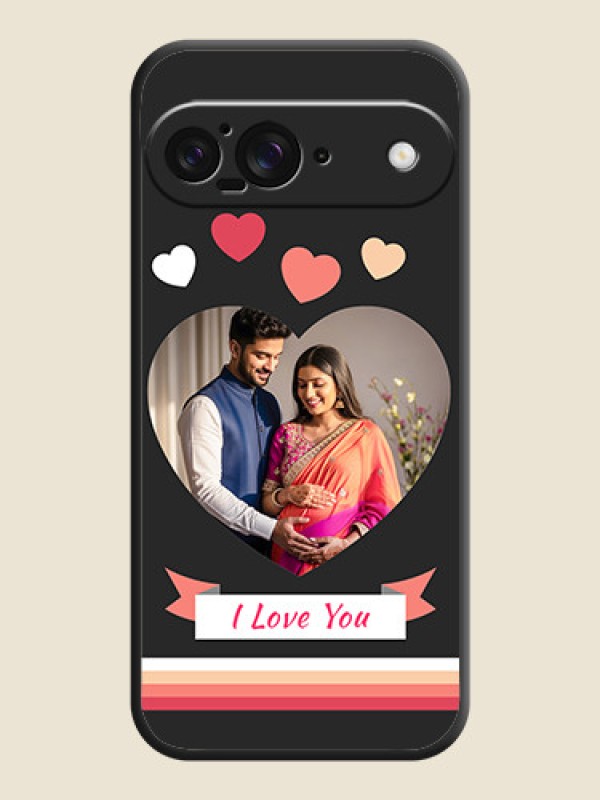 Custom Love Shaped Photo with Colorful Stripes On Space Black Custom Soft Matte Mobile Back Cover - Google Pixel 9 5G