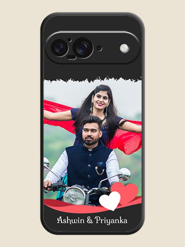 Custom Pin Color Love Shaped Ribbon Design with Text On Space Black Custom Soft Matte Mobile Back Cover - Google Pixel 9 5G