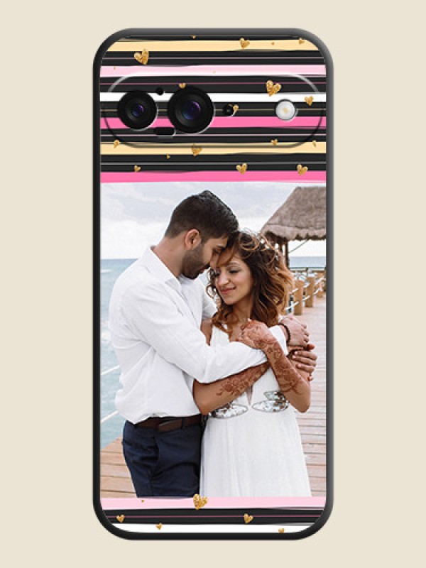 Custom Multicolor Lines and Golden Love Symbols Design on Photo On Space Black Custom Soft Matte Mobile Back Cover - Google Pixel 9 5G
