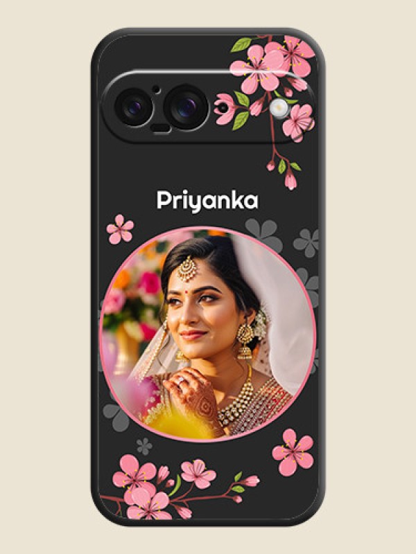 Custom Round Image with Pink Color Floral Design on Photo On Space Black Custom Soft Matte Mobile Back Cover - Google Pixel 9 5G