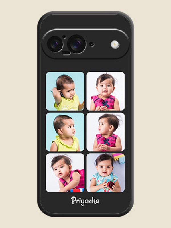 Custom Floral Art with 6 Image Holder on Photo On Space Black Custom Soft Matte Mobile Back Cover - Google Pixel 9 5G