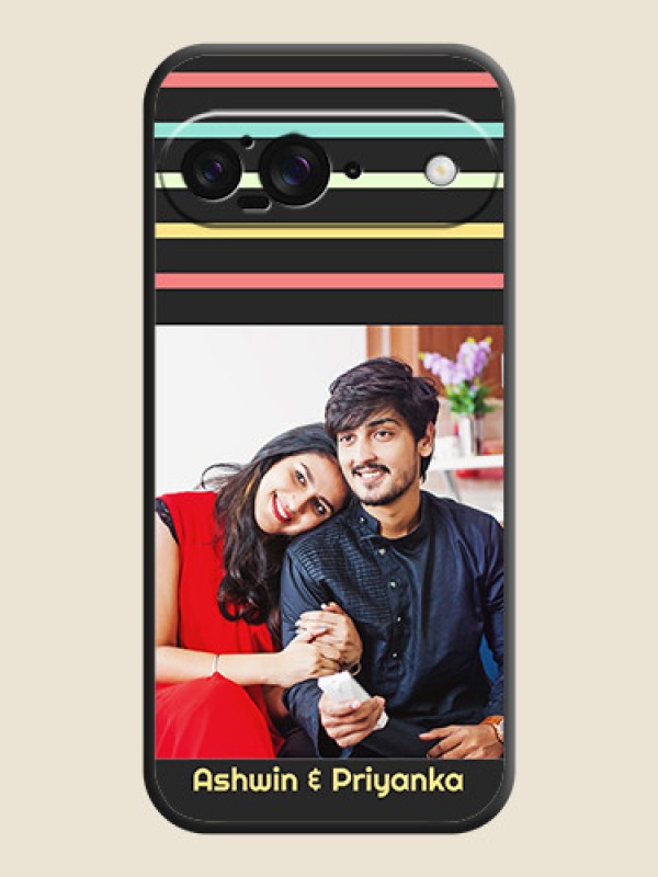 Custom Color Stripes with Photo and Text on Photo On Space Black Custom Soft Matte Mobile Back Cover - Google Pixel 9 5G