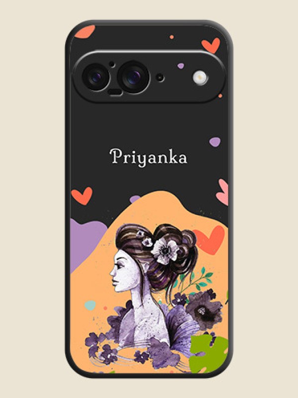 Custom Namecase For Her With Fancy Lady Image On Space Black Custom Soft Matte Mobile Back Cover - Google Pixel 9 5G