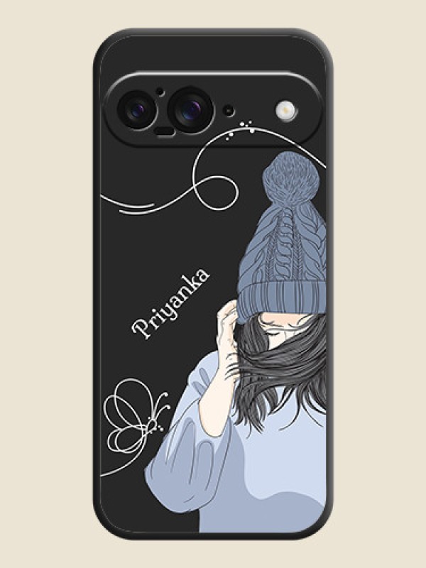 Custom Girl With Blue Winter Outfiit Custom Text Design On Space Black Custom Soft Matte Mobile Back Cover - Google Pixel 9 5G