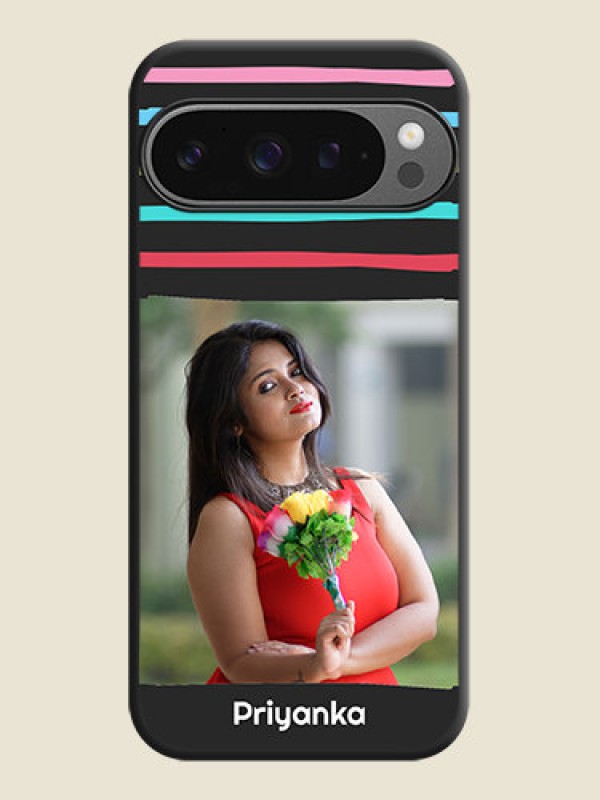 Custom Multicolor Lines with Image On Space Black Custom Soft Matte Mobile Back Cover - Google Pixel 9 Pro 5G