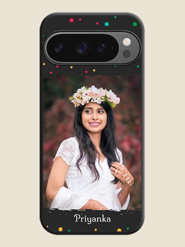 Custom Multicolor Dotted Pattern with Text On Space Black Custom Soft Matte Mobile Back Cover - Google Pixel 9 Pro 5G