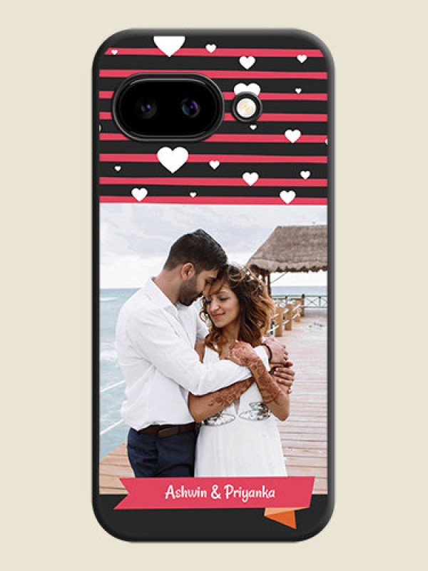 Custom White Color Love Symbols with Pink Lines Pattern On Space Black Custom Soft Matte Mobile Back Cover - Google Pixel 9A 5G