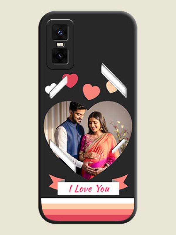 Custom Love Shaped Photo with Colorful Stripes On Space Black Custom Soft Matte Mobile Back Cover - Infinix GT 30 Pro 5G