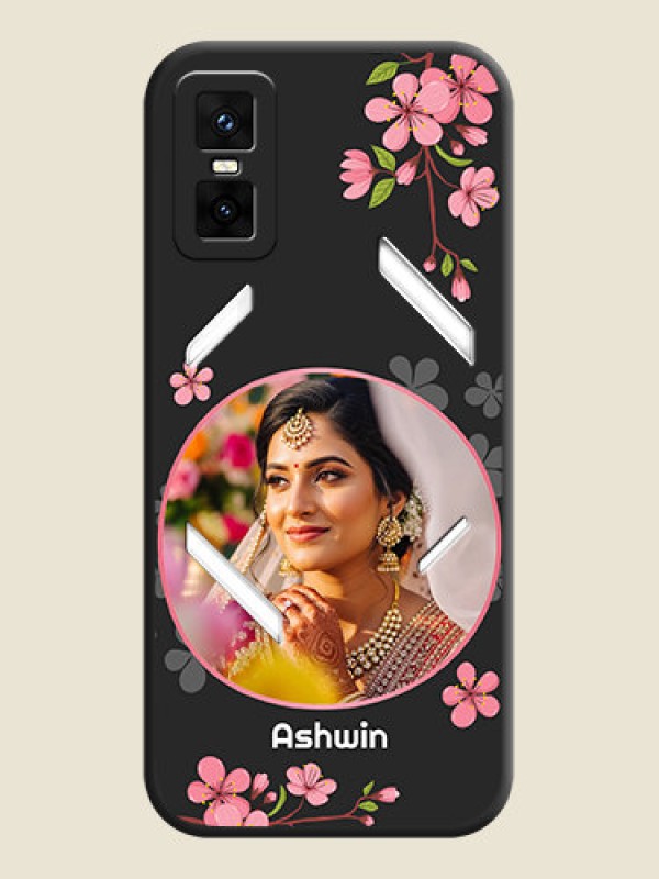 Custom Round Image with Pink Color Floral Design on Photo On Space Black Custom Soft Matte Mobile Back Cover - Infinix GT 30 Pro 5G