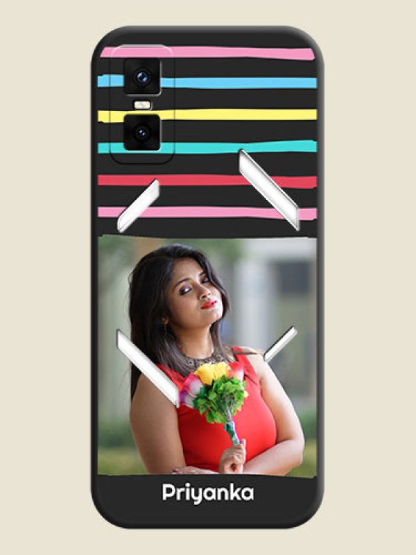 Custom Multicolor Lines with Image On Space Black Custom Soft Matte Mobile Back Cover - Infinix GT 30 Pro 5G