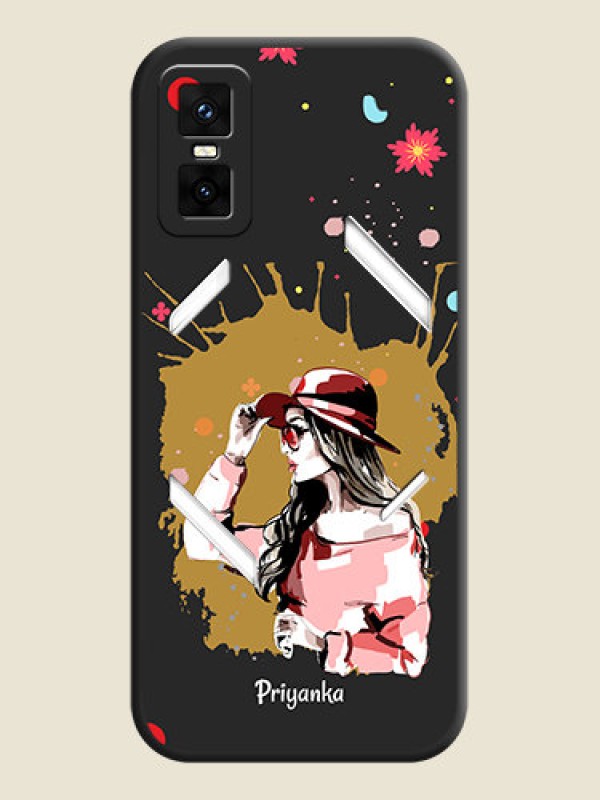 Custom Mordern Lady With Color Splash Background With Custom Text On Space Black Custom Soft Matte Mobile Back Cover - Infinix GT 30 Pro 5G