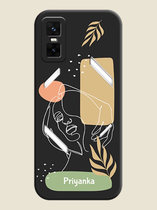 Custom Custom Text With Line Art Of Women & Leaves Design On Space Black Custom Soft Matte Mobile Back Cover - Infinix GT 30 Pro 5G