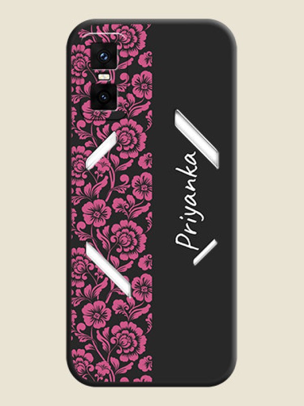 Custom Pink Floral Pattern Design With Custom Text On Space Black Custom Soft Matte Mobile Back Cover - Infinix GT 30 Pro 5G