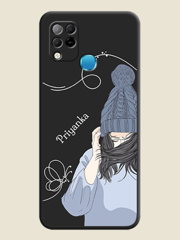 Custom Girl With Blue Winter Outfiit Custom Text Design On Space Black Personalized Soft Matte Phone Covers -Infinix Hot 10S