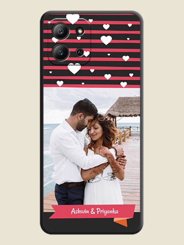 Custom White Color Love Symbols with Pink Lines Pattern On Space Black Custom Soft Matte Mobile Back Cover - Infinix Hot 11 2022