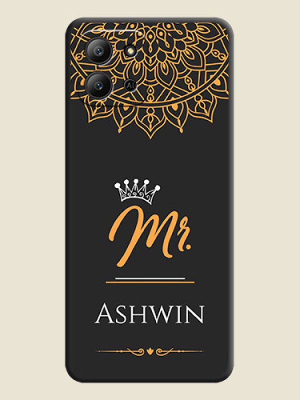 Custom Mr Name with Floral Design On Space Black Custom Soft Matte Mobile Back Cover - Infinix Hot 11 2022