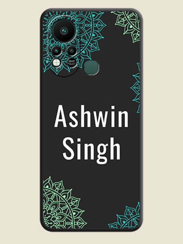 Custom Your Name with Floral Design on Space Black Custom Soft Matte Back Cover - Infinix Hot 11s