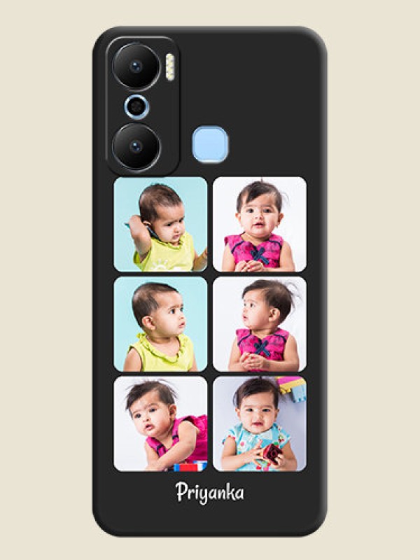 Custom Floral Art with 6 Image Holder - Photo on Space Black Soft Matte Mobile Case - Infinix Hot 20 Play