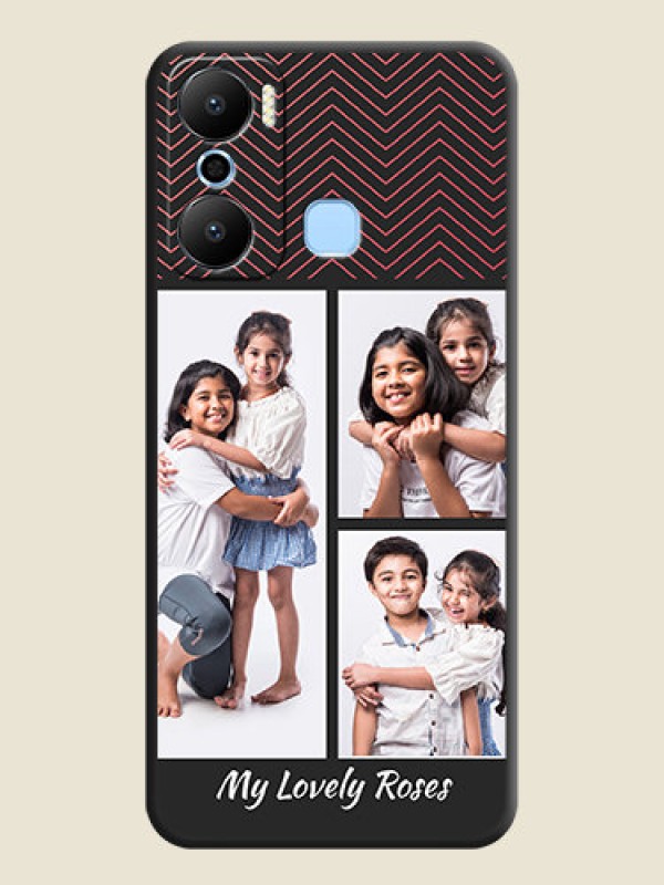Custom Wave Pattern with 3 Image Holder on Space Black Custom Soft Matte Back Cover - Infinix Hot 20 Play
