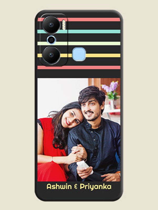 Custom Color Stripes with Photo and Text - Photo on Space Black Soft Matte Mobile Case - Infinix Hot 20 Play