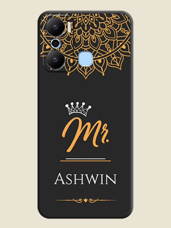 Custom Mr Name with Floral Design on Personalised Space Black Soft Matte Cases - Infinix Hot 20 Play