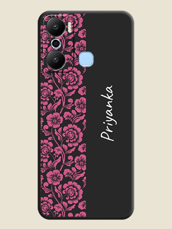 Custom Pink Floral Pattern Design With Custom Text On Space Black Personalized Soft Matte Phone Covers - Infinix Hot 20 Play