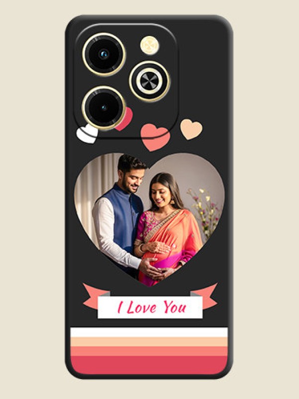 Custom Love Shaped Photo with Colorful Stripes On Space Black Custom Soft Matte Mobile Back Cover - Infinix Hot 40i