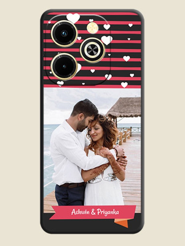 Custom White Color Love Symbols with Pink Lines Pattern On Space Black Custom Soft Matte Mobile Back Cover - Infinix Hot 40i